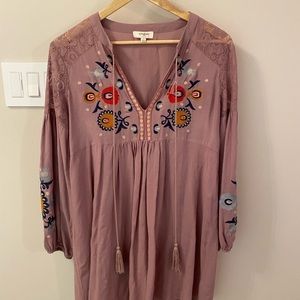 Embroidered Long Sleeve Flowy Dress
